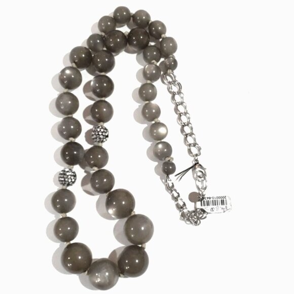 Silver tone Chunky Olive Color Beads Rhinestone Ball Necklace - Women's Jewelry - Picture 1 of 8